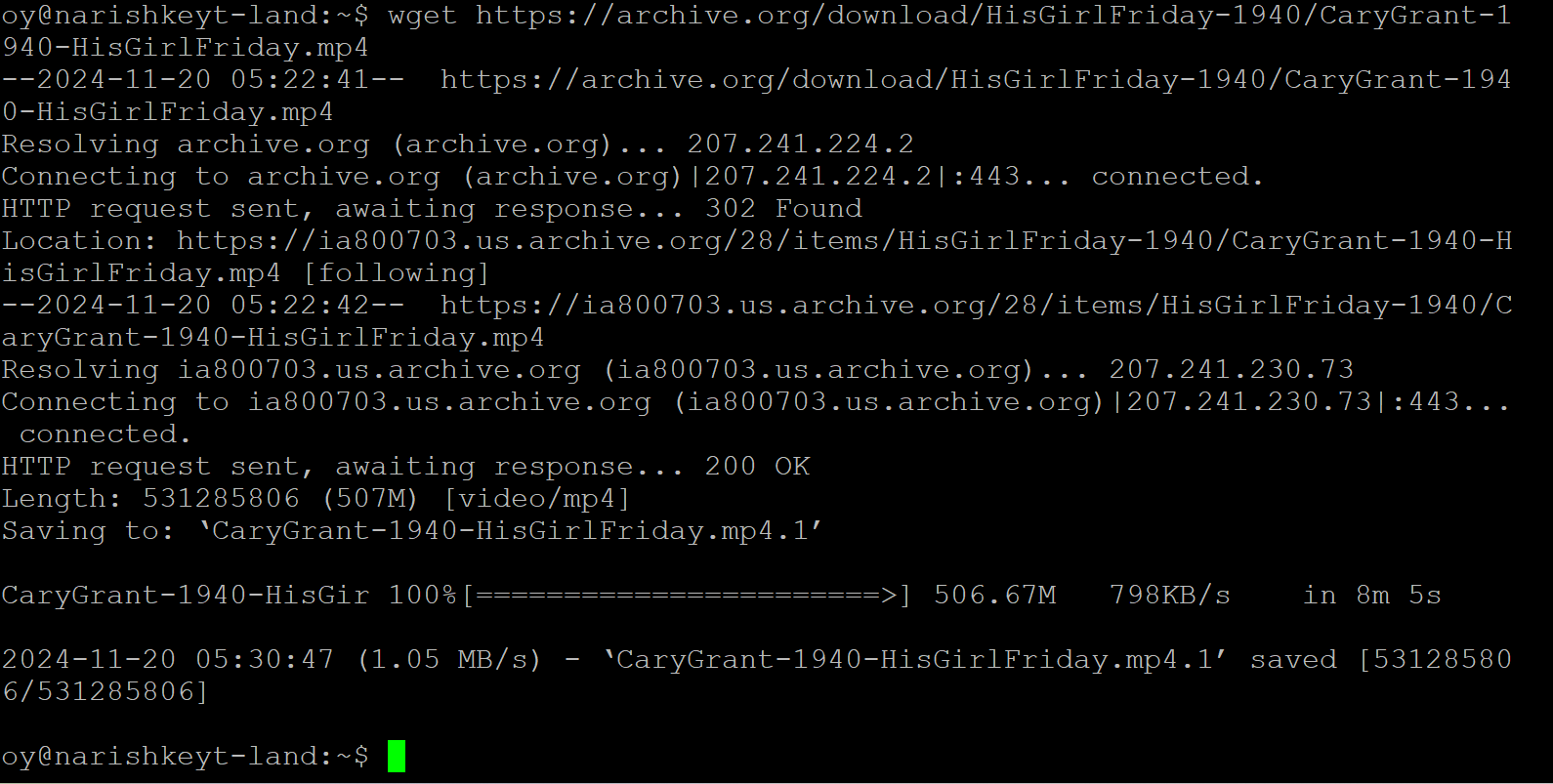 screenshot of good url wget output